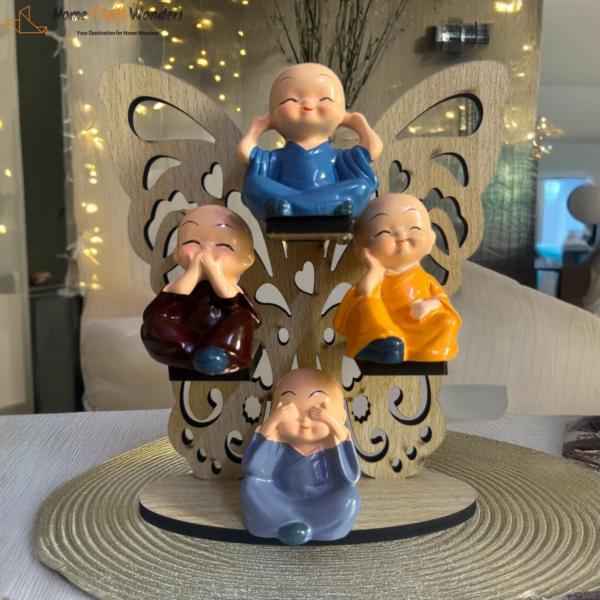 Four Little Monks with Wooden Butterfly Stand- HomeCraftWonders