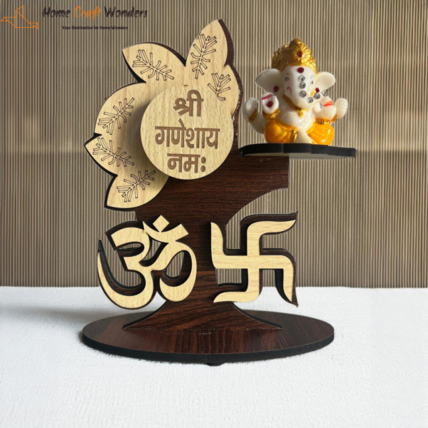 Ganesh Idol with Om and Swastik Wooden Frame- HomeCraftWonders