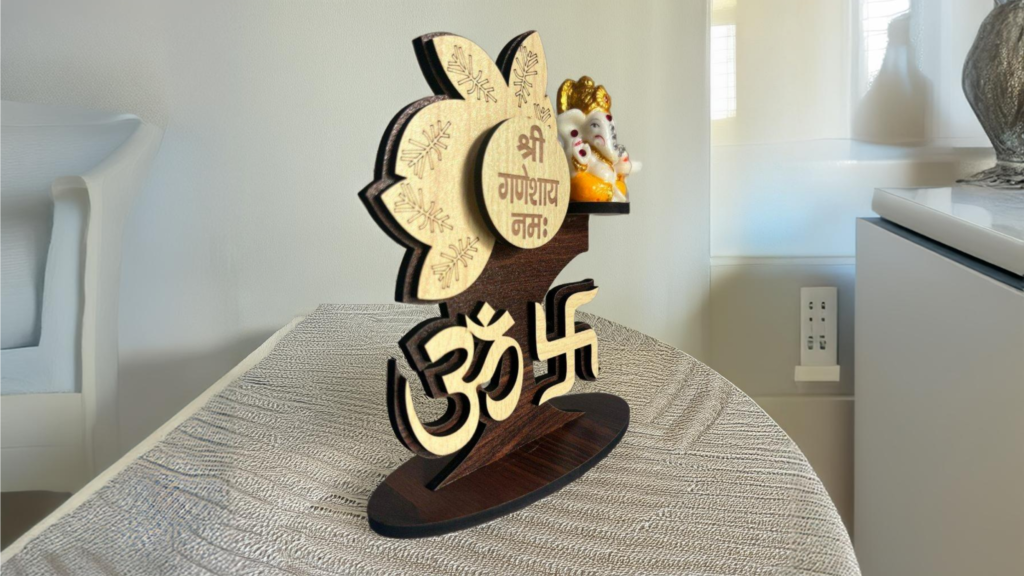 Ganesh Idol with Om and Swastik Wooden Frame- HomeCraftWonders 