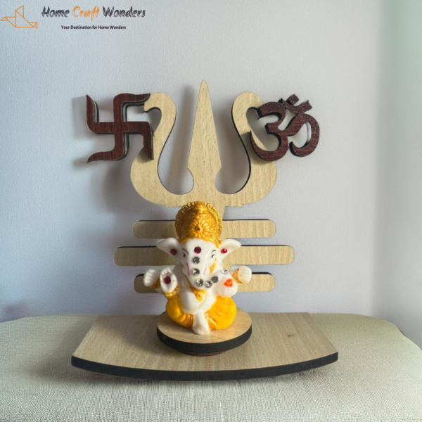 Ganesh Idol with Trishul and Om Wooden Frame- HomeCraftWonders