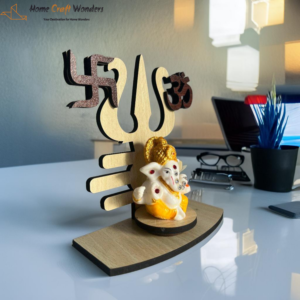 Ganesh Idol with Trishul and Om Wooden Frame- HomeCraftWonders