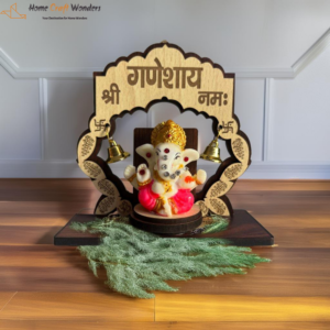 Ganesh Idol with Wooden Arch Frame and Bells- HomeCraftWonders