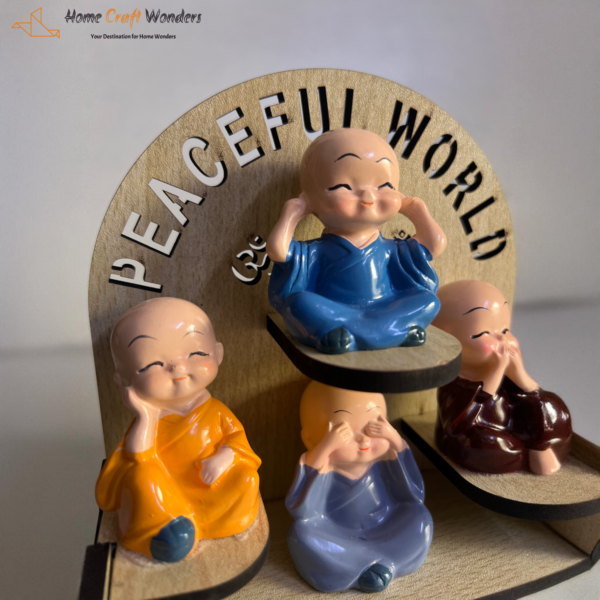 Peaceful World Monk Figurines Wooden Frame-HomeCraftWonders