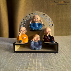 Peaceful World Monk Figurines Wooden Frame-HomeCraftWonders