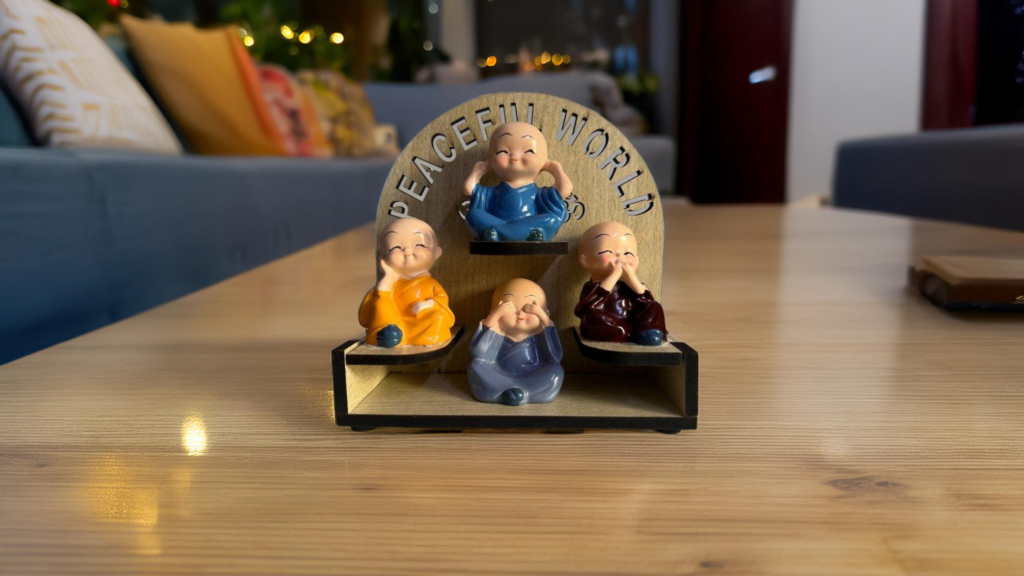 Peaceful World Monk Figurines Wooden Frame-wideAngle-HomeCraftWonders